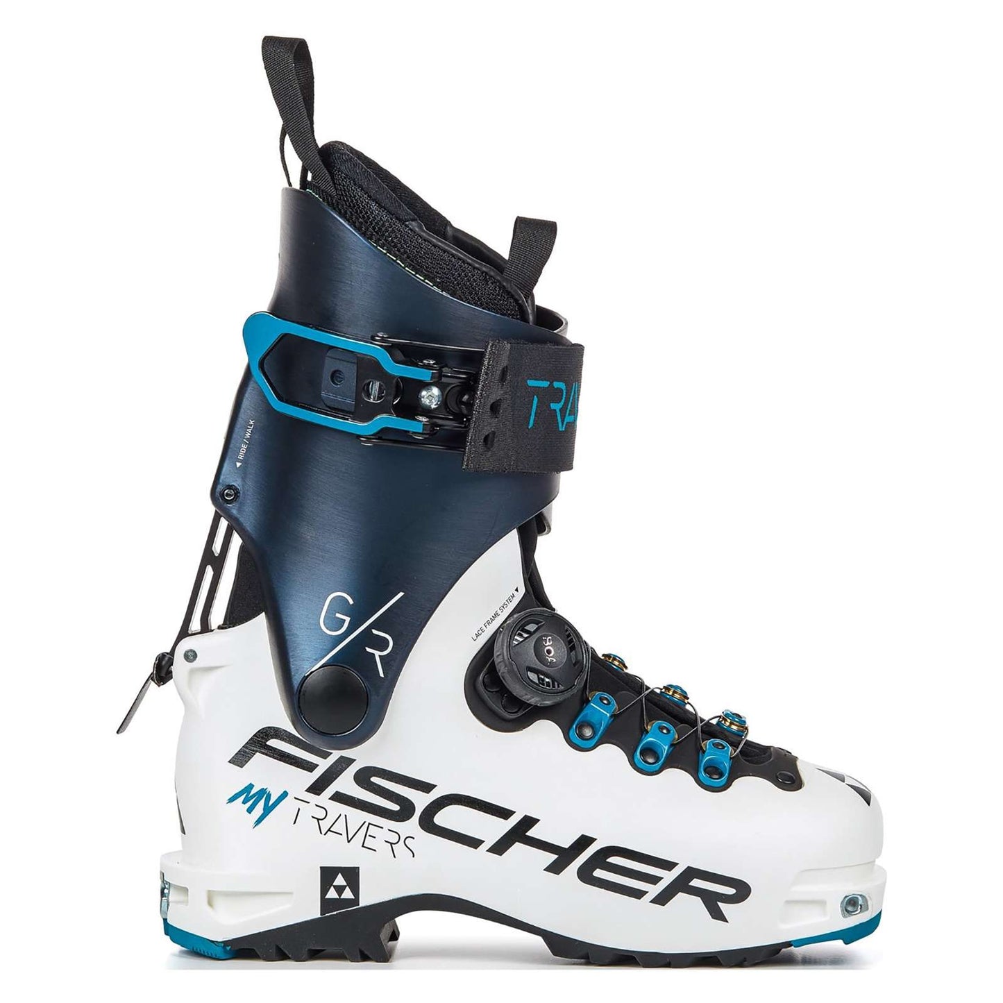 Fischer My Travers GR Damen Skitourenschuh | 1080g | 80° Schaftrotation | Boa® Fit System - weiß/blau